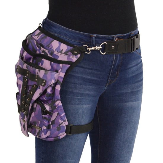 Purple Camo Conceal And Carry Drop Leg Thigh Bag w Leather Accents MARA Leather