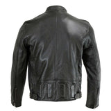 Men's Black Leather Snap Tab Collar Cafe Racer Jacket