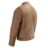 Men's Snap Tab Collar Saddle Leather Cafe Racer Jacket