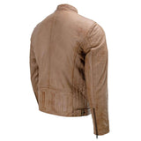 Men's Snap Tab Collar Saddle Leather Cafe Racer Jacket