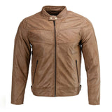 Men's Snap Tab Collar Saddle Leather Cafe Racer Jacket