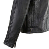 Men's Black Leather Snap Tab Collar Cafe Racer Jacket