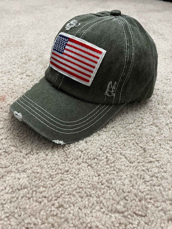 USA Flag Green Tactical Style Baseball Caps