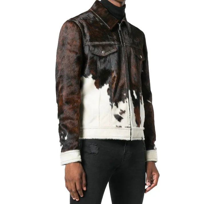 Men's Genuine Cowhide Skin Leather Motorcycle Jacket