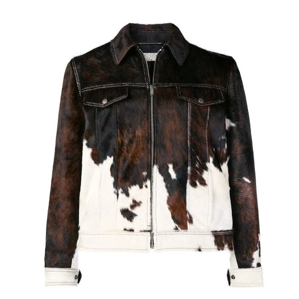 Men's Genuine Cowhide Skin Leather Motorcycle Jacket