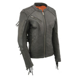 Women's Black Fringed Leather Lightweight Motorcycle Jacket