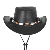 Black Leather Cowboy Native American Hat w/ Beaded Hat Band