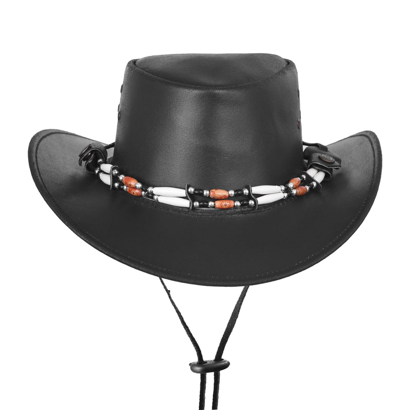 Black Leather Cowboy Native American Hat w/ Beaded Hat Band