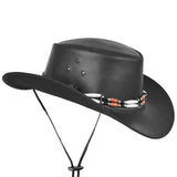 Black Leather Cowboy Native American Hat w/ Beaded Hat Band