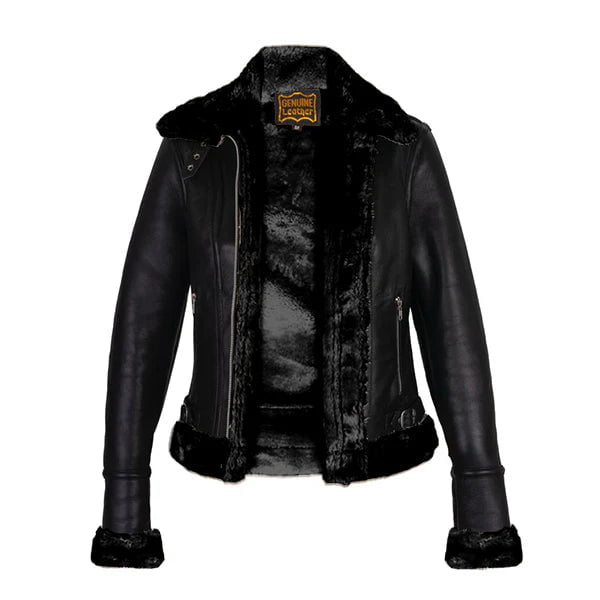 Women's Black RAF Aviator Shearling Leather Jacket