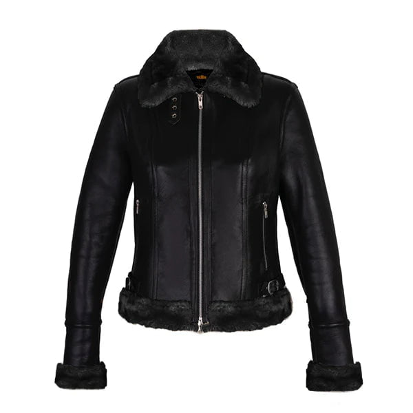 Women's Black RAF Aviator Shearling Leather Jacket