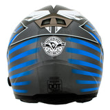 Titanium and Blue Black Full Face Motorcycle Helmet w/ Intercom - Built-in Speaker and Microphone for Men / Women