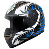 Titanium and Blue Black Full Face Motorcycle Helmet w/ Intercom - Built-in Speaker and Microphone for Men / Women