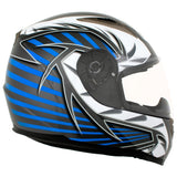 Titanium and Blue Black Full Face Motorcycle Helmet w/ Intercom - Built-in Speaker and Microphone for Men / Women