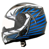 Titanium and Blue Black Full Face Motorcycle Helmet w/ Intercom - Built-in Speaker and Microphone for Men / Women