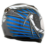 Titanium and Blue Black Full Face Motorcycle Helmet w/ Intercom - Built-in Speaker and Microphone for Men / Women