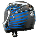 Titanium and Blue Black Full Face Motorcycle Helmet w/ Intercom - Built-in Speaker and Microphone for Men / Women