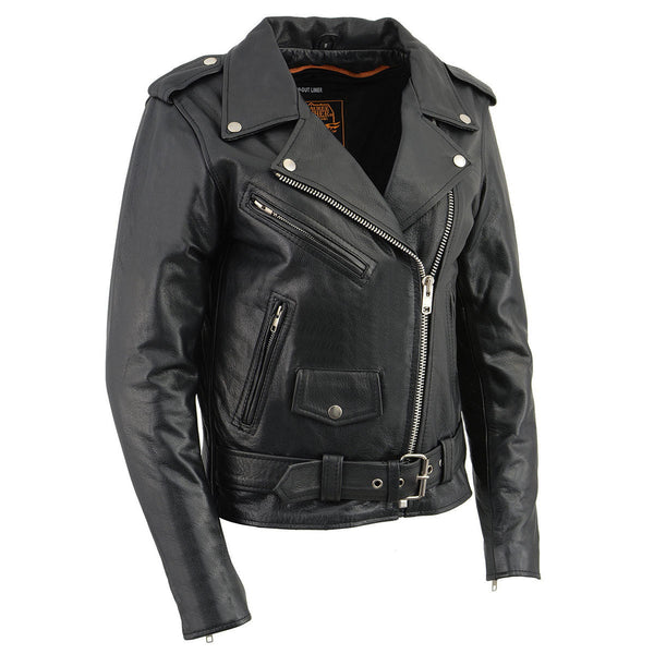 Women's Classic Black Leather Motorcycle Riders Jacket
