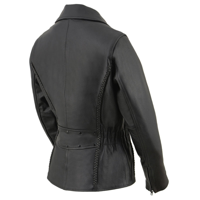 Women's Black Braided Lightweight Leather Biker Jacket