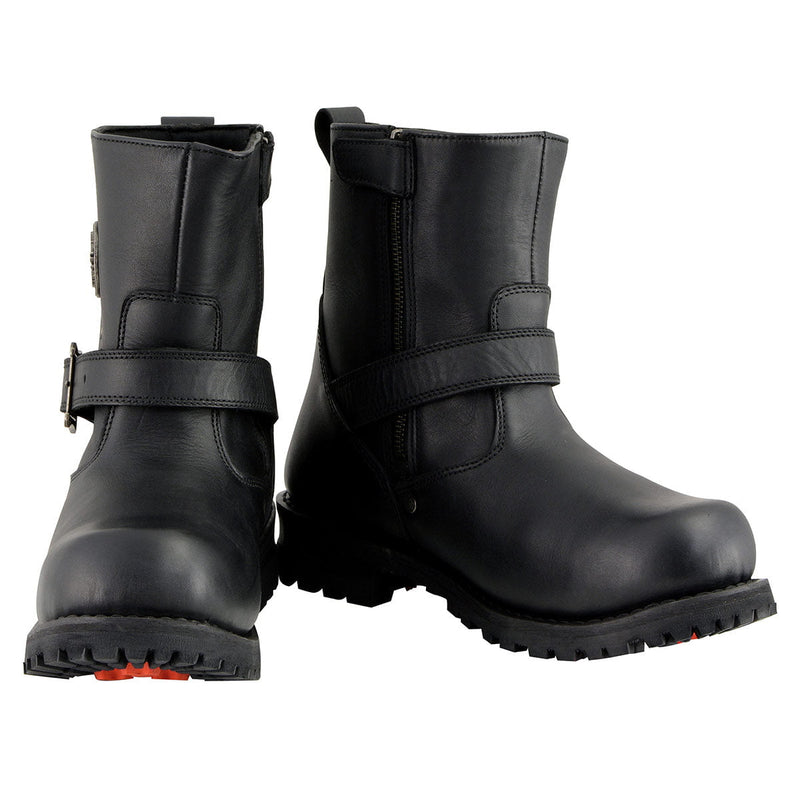 Men's 6-Inch Wide Width Classic Black Leather Engineer Boots w/ Side Zipper