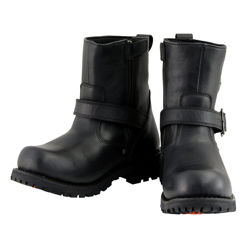 Men's 6-Inch Wide Width Classic Black Leather Engineer Boots w/ Side Zipper