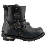 Men's 6-Inch Wide Width Classic Black Leather Engineer Boots w/ Side Zipper