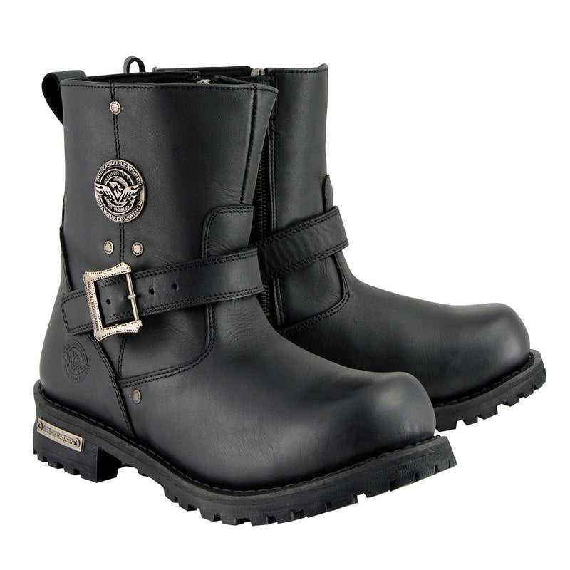 Men's 6-Inch Classic Black Leather Engineer Boots w/ Side Zipper