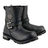 Men's 6-Inch Wide Width Classic Black Leather Engineer Boots w/ Side Zipper