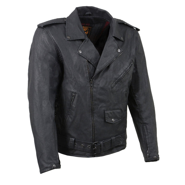 Men's Black Waxed Denim Biker Jacket with Armor