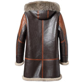 Mens Hooded Shearling Leather Long Coat