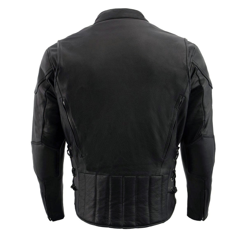 Men's Vented Leather Black Scooter Jacket w/ Side Laces in Tall Sizes