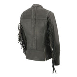 Women's Black Fringed Leather Lightweight Motorcycle Jacket