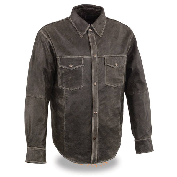 Men's Vintage Brown Distressed Leather Biker Shirt