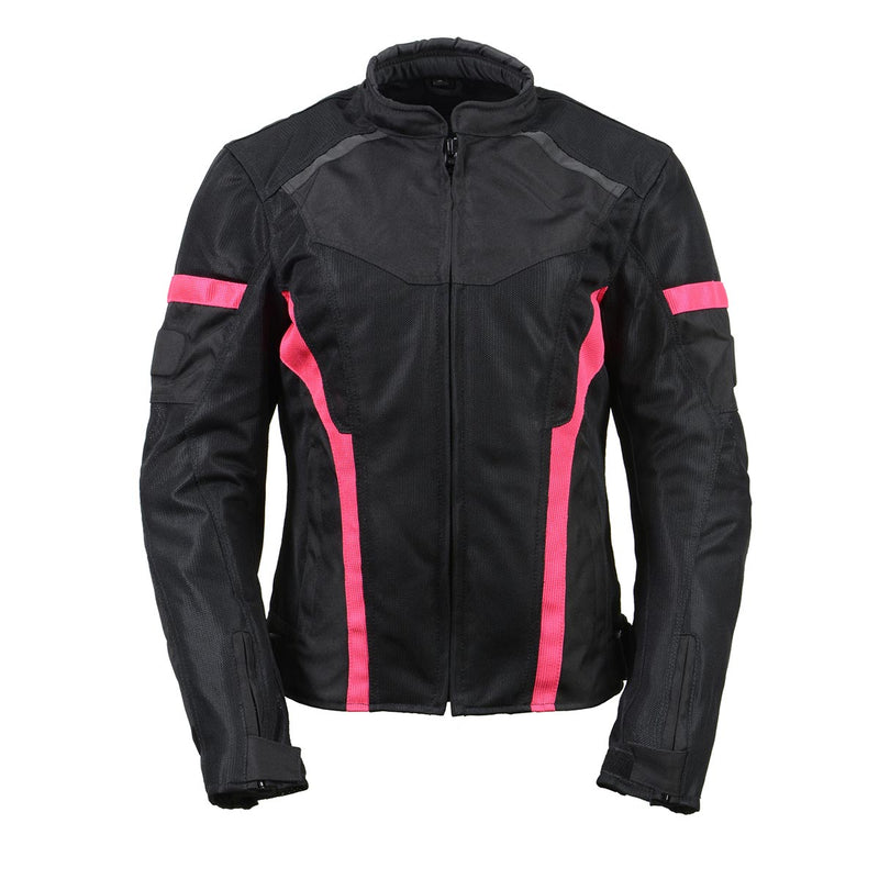 Women's Black Mesh & Textile All Weather Motorcycle Jacket w/ Pink Accents