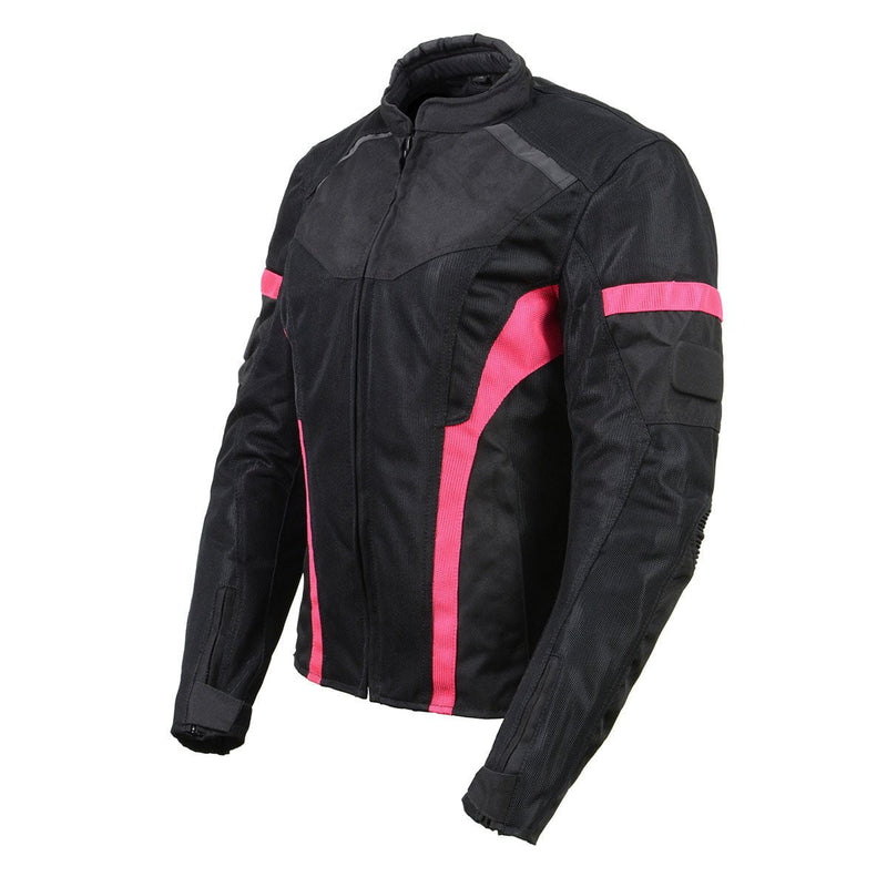 Women's Black Mesh & Textile All Weather Motorcycle Jacket w/ Pink Accents