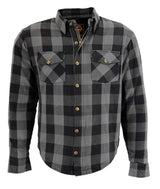 Men's Grey Plaid Motorcycle Flannel w/ CE Approved Armor