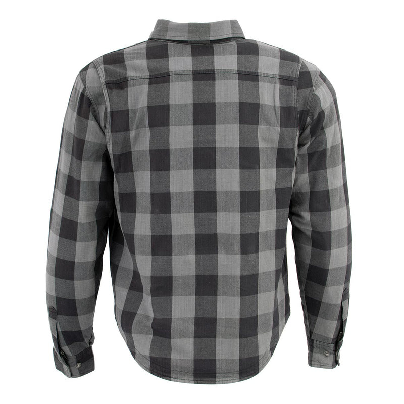 Men's Grey Plaid Motorcycle Flannel w/ CE Approved Armor