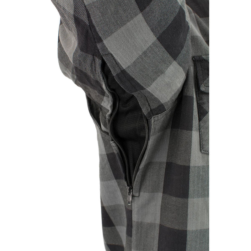 Men's Grey Plaid Motorcycle Flannel w/ CE Approved Armor