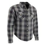 Men's Grey Plaid Motorcycle Flannel w/ CE Approved Armor