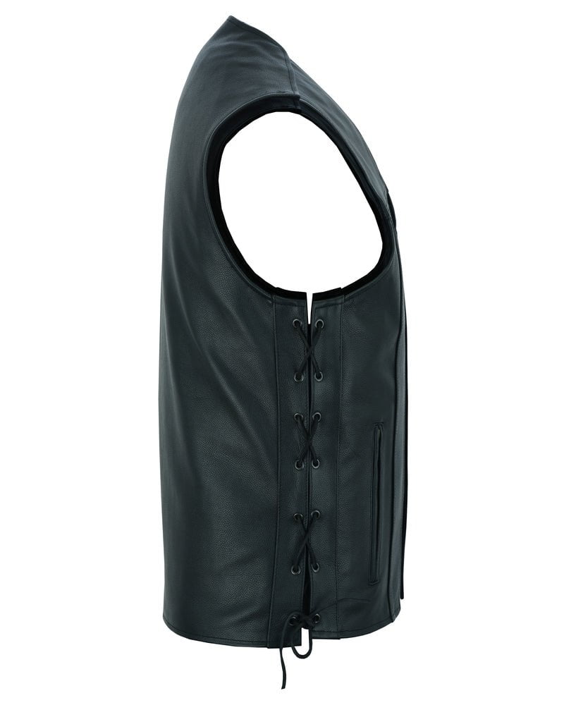 DS Men's Tall Classic Tapered Bottom Biker Leather Vest- Black