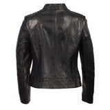 Women's Black Leather Saddle Zip Jacket w/ Stand Up Collar