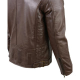 Men's Snap Tab Collar Brown Leather Cafe Racer Jacket