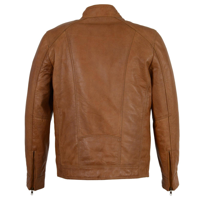 Men's Saddle Color Lambkin Leather Biker Jacket