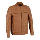 Men's Saddle Color Lambkin Leather Biker Jacket