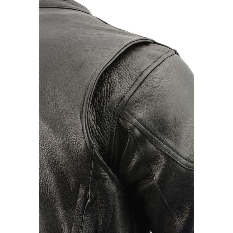 Men's Vented Leather Black Scooter Jacket w/ Side Laces in Tall Sizes