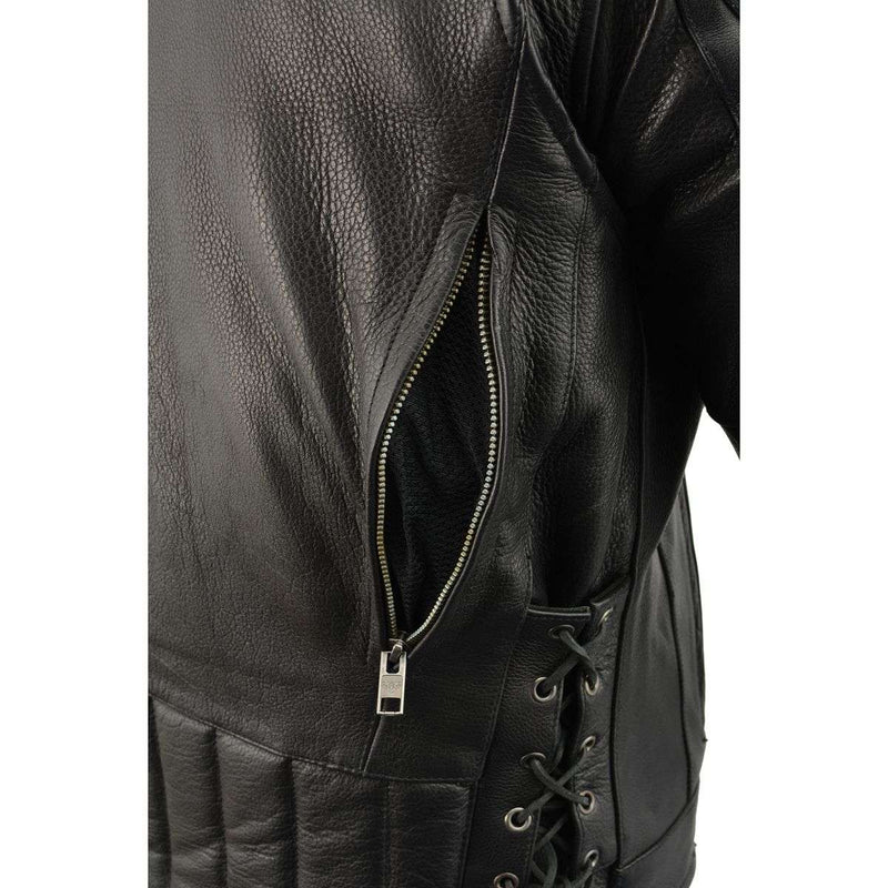 Men's Vented Leather Black Scooter Jacket w/ Side Laces in Tall Sizes