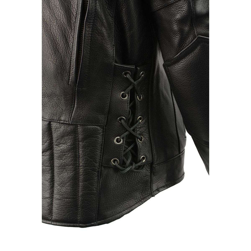 Men's Vented Leather Black Scooter Jacket w/ Side Laces in Tall Sizes