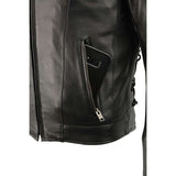 Men's Vented Leather Black Scooter Jacket w/ Side Laces in Tall Sizes