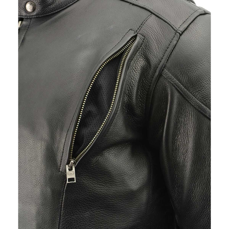 Men's Vented Leather Black Scooter Jacket w/ Side Laces in Tall Sizes