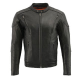 Men's Vented Leather Black Scooter Jacket w/ Side Laces in Tall Sizes